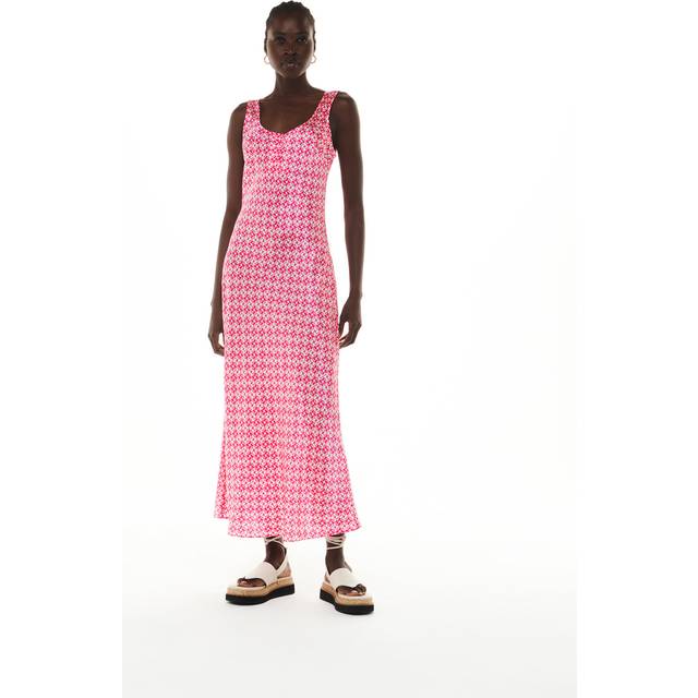 Pink Two Tone Tile Silk Blend Dress (14)