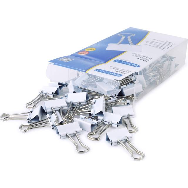 Rapesco 1493 19 mm Foldback Clips  White  Pack of 80