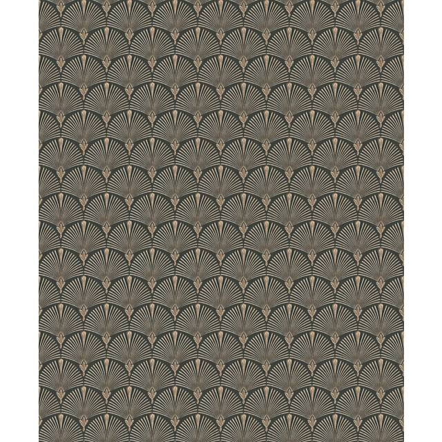 Erismann Versailles Sea Shell Arch Fan Art Deco Black Gold Wallpaper