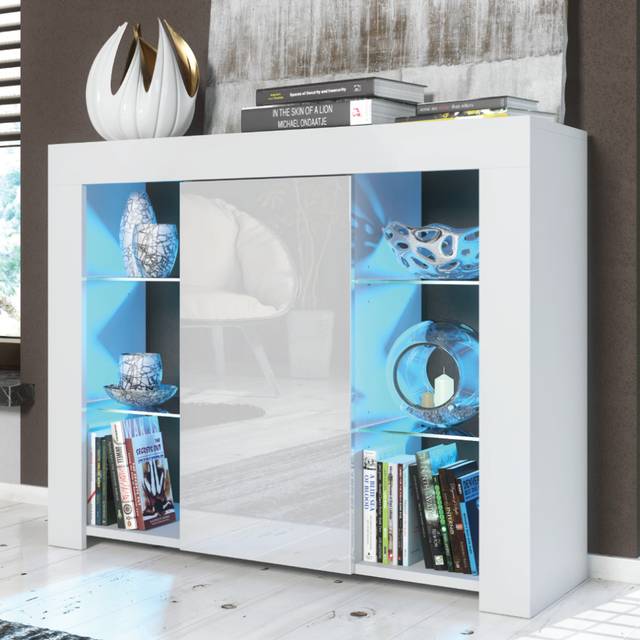 Harbor Sideboard - White with Gloss Doors & led - 97cm