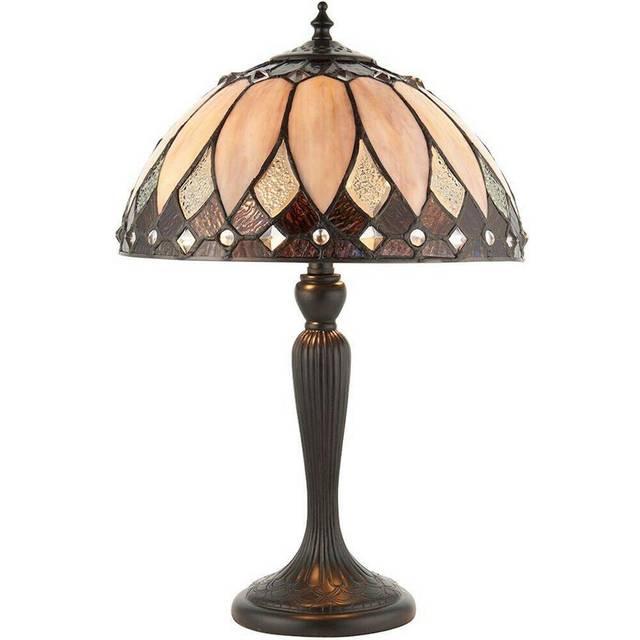 Tiffany Glass Table Lamp Light Dark Bronze & Rich Cream Art Deco Shade i00179
