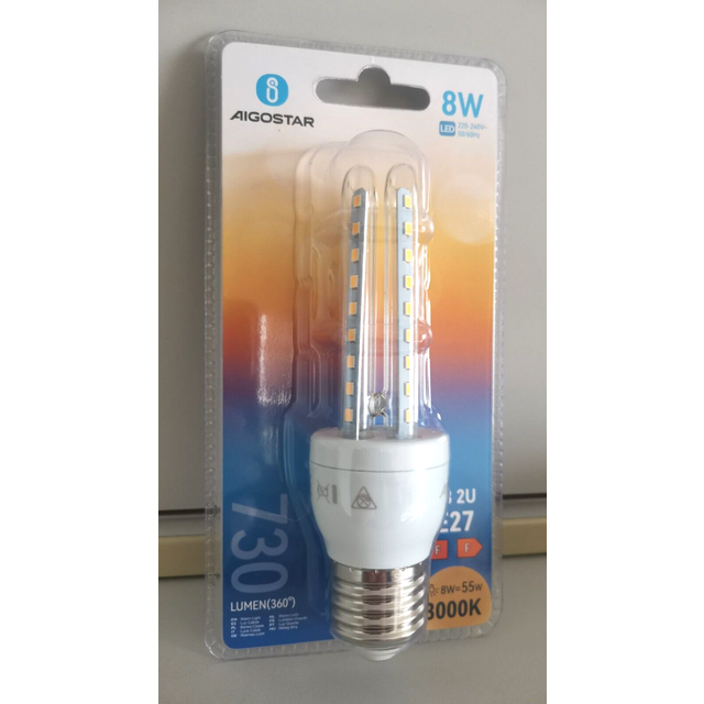 Outlet: EN: LED B5 T3 2U 8W E27 3000K - Kulör : Varm