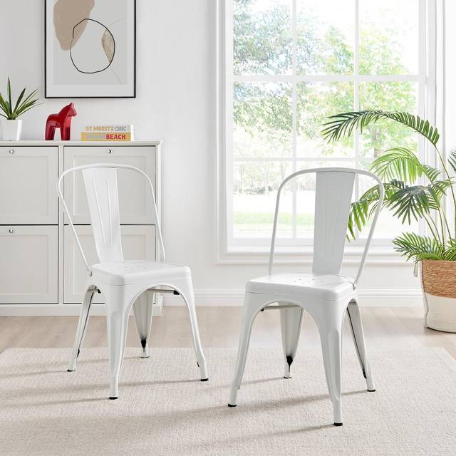 Set of 2 Colton Industrial Steel Stackable Tolix Style Dining Chairs - White - One Size
