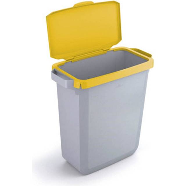 Durable durabin grey rectangular recycling + yellow hinged lid | 60l