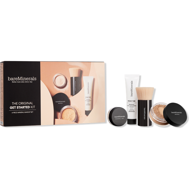 bareMinerals Original Get Started Kit  4 Piece Mini Mineral Makeup Includes Original Loose Foundation  Face Primer  Setting Powder  Brush  Travel Size