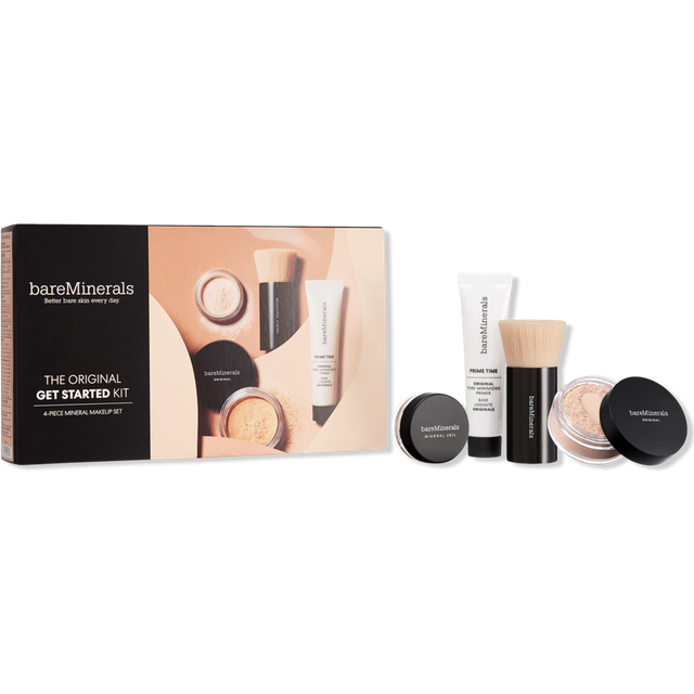 bareMinerals Original Get Started Kit  4 Piece Mini Mineral Makeup Includes Original Loose Foundation  Face Primer  Setting Powder  Brush  Travel Size