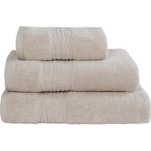 'Turkish Cotton With Linen Blend Insert Border' 600gsm Towel - Beige - Bath Towel