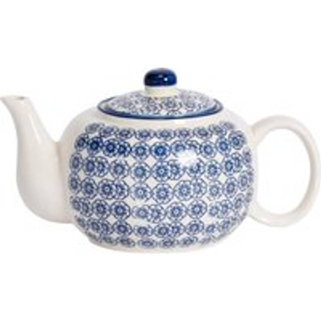 820ml Hand Printed Stoneware Teapot - Navy