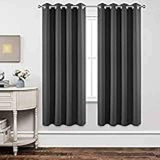 Joydeco Mörkläggningsgardiner 183 cm längd 2 panelset, värmeisolerade långa gardiner och draperier 2 burg, mörkläggningsgardiner för rum för vardagsrum sovrum fönster (B 132 x L 183 cm, mörkgrå)