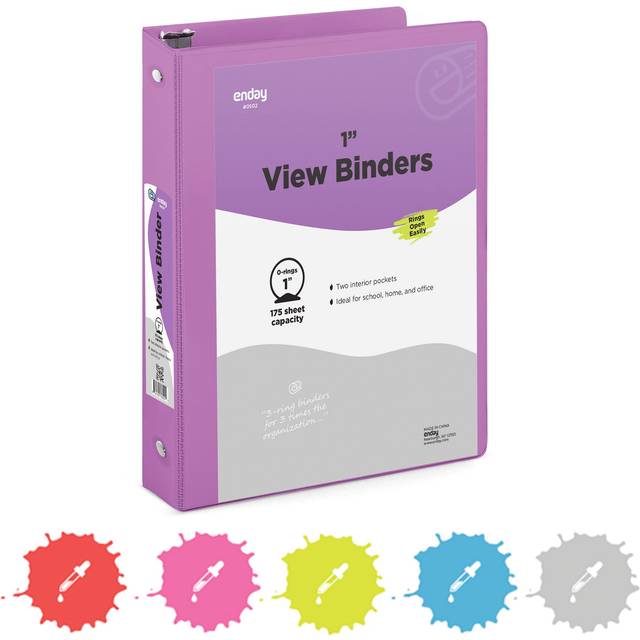 Enday No.0502 1 in. Ring View Binder with 2-Pockets, Purple - Pack of 24
