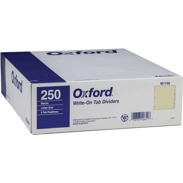 Oxford Manila 3 Ring Binder Dividers  5 Tab  1/5 Cut Tabs  250 Count Box (M1158)