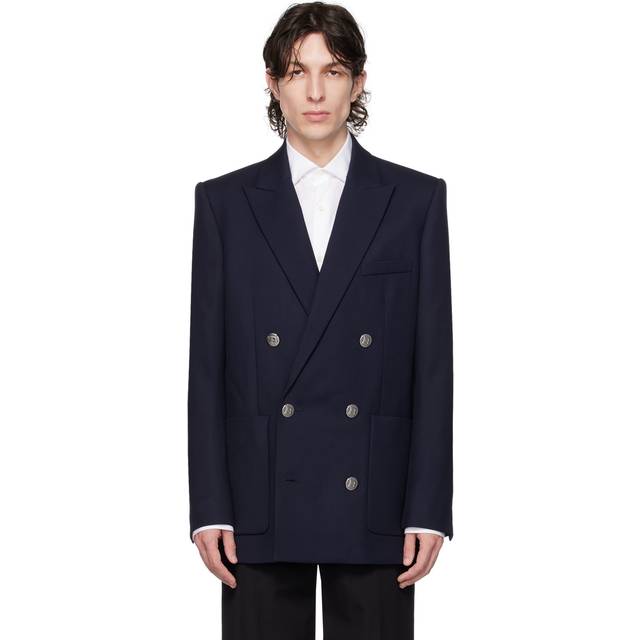 Balmain Navy Double-Breasted Blazer - 6UB MARINE - IT 48