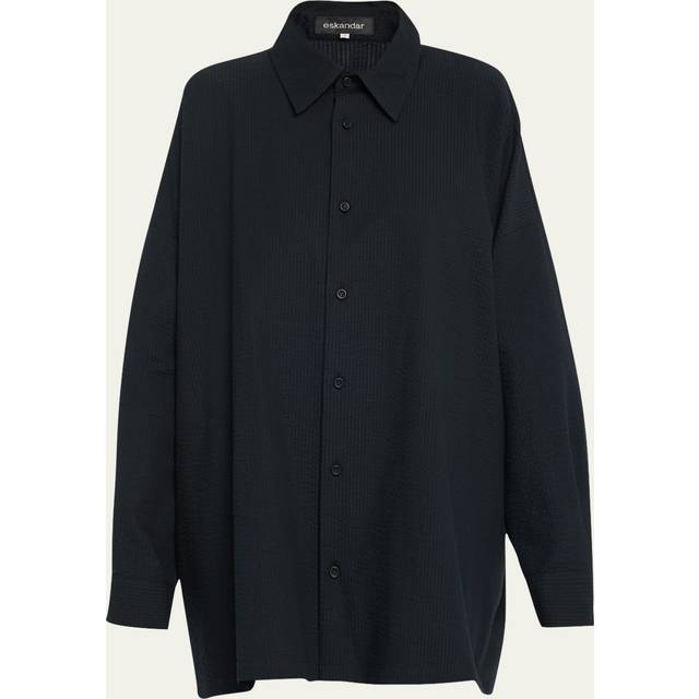 Wide A-Line Shirt with Collar (Long) - BLACK - 1