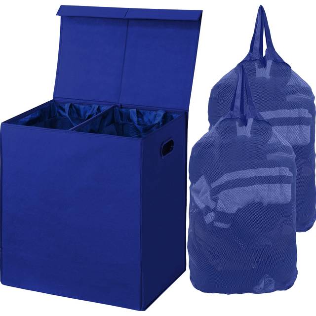 Simple Houseware Double Laundry Hamper with Lid and Removable Bags  Dark Blue