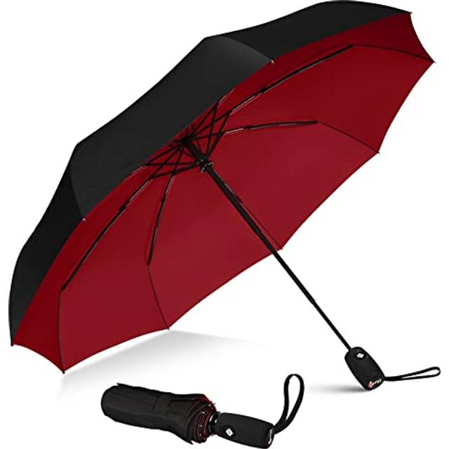 Repel Umbrella Vindtätt reseparaply – kompakt, lätt, automatiskt, starkt och bärbart – vindtåligt, litet hopfällbart ryggsäcksparaply för regn – dam och herr, Svart, rött, Travel