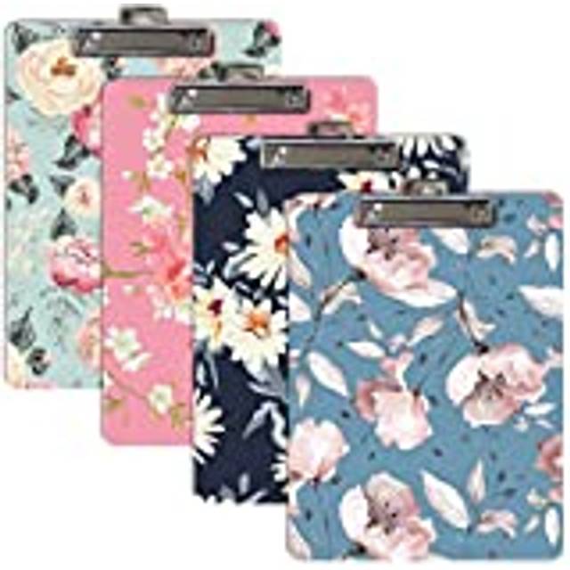 Better Office Products Fashion Clipboard (4 Pack)  Standard A4 Letter Size  12.5 x 9  Wooden Clipboard  Low Profile Clip with Retractable Hanging Tab