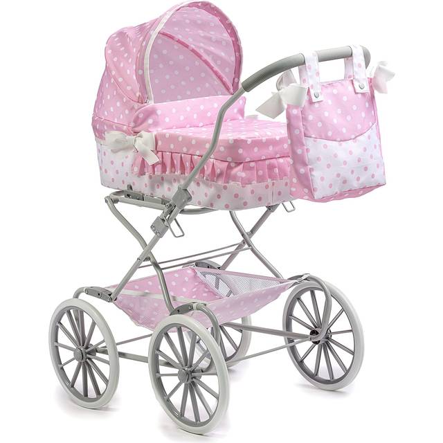JC Toys 81488P Up to 18 in. Berenguer Boutique Baby Doll Royal Pram Stroller, Pink