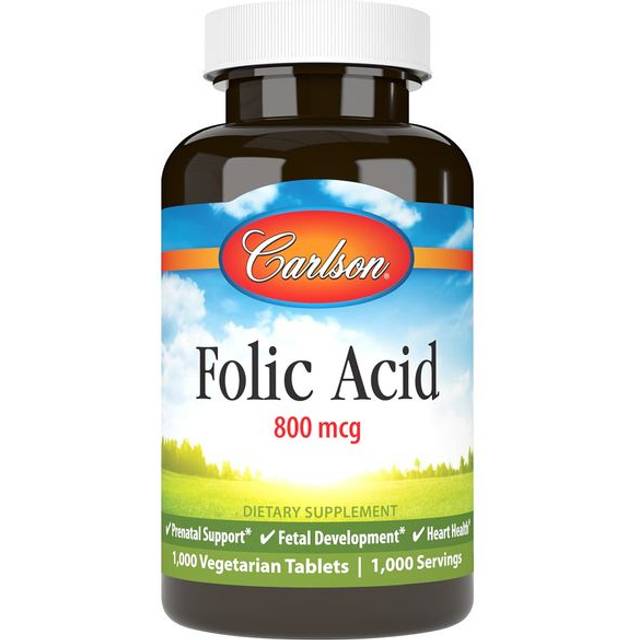 Carlson  Folic Acid  800 mcg  1 000 Vegetarian Tablets