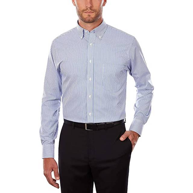 Van Heusen mens Regular Fit Pinpoint Stripe Dress Shirt  Blue  15.5 Neck 36 -37 Sleeve Medium US