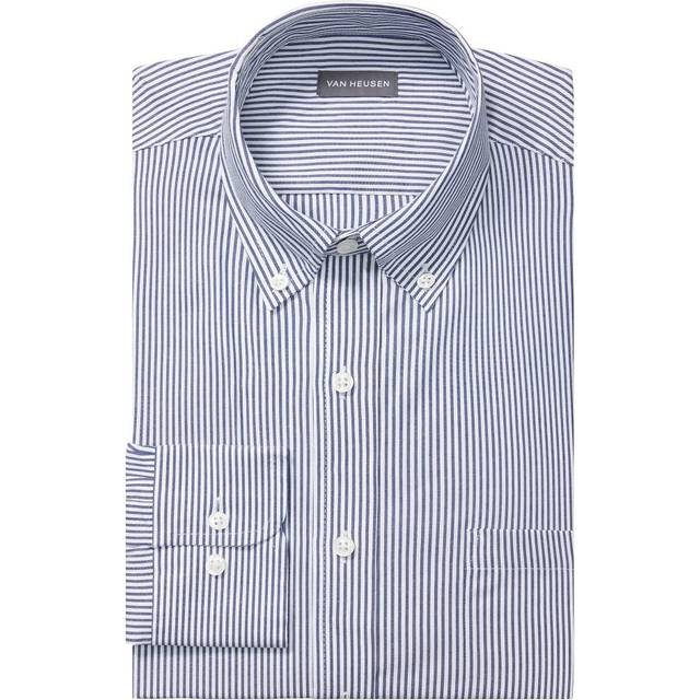 "Van Heusen Men's Dress Shirt Regular Fit Pinpoint Stripe  Ocean  16"""""