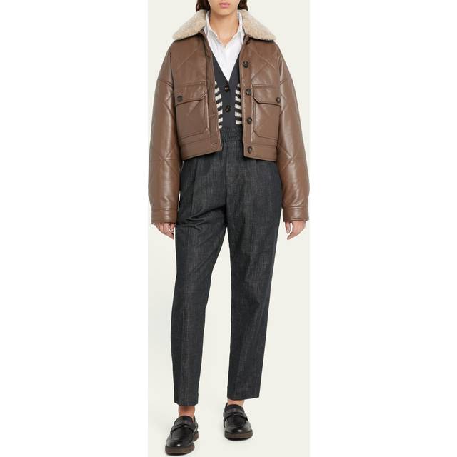 Brunello Cucinelli Shearling-trimmed leather jacket