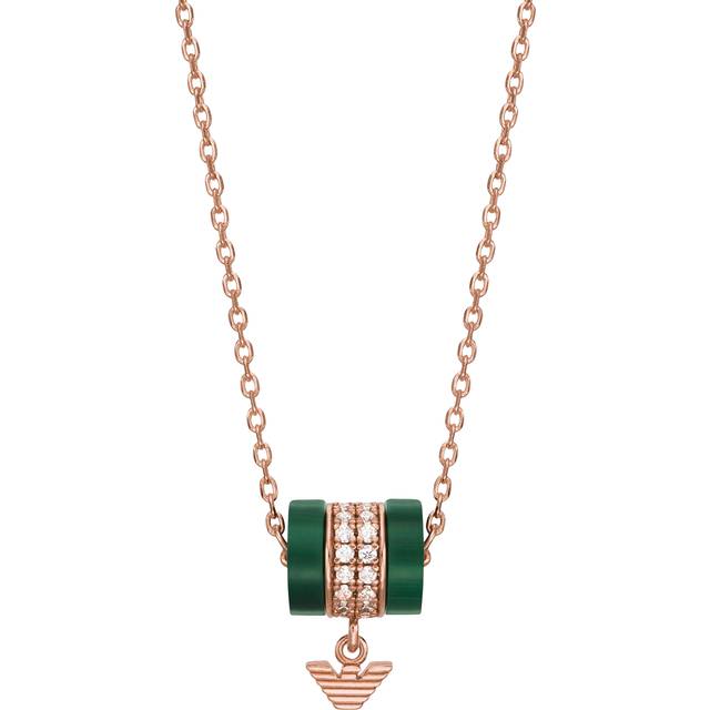 Emporio Armani Rose Gold Plated Green Malachite CZ Necklace
