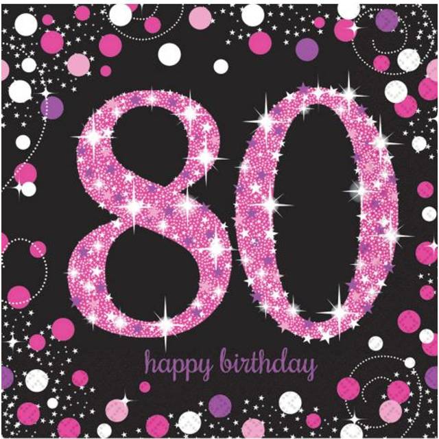 Amscan Pink 80th Birthday Celebration Lunch Napkins (Pack Of 16)