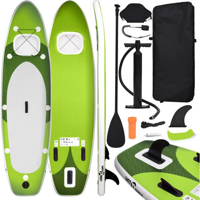 Upplåsbar SUP-bräda set grön 330x76x10 cm