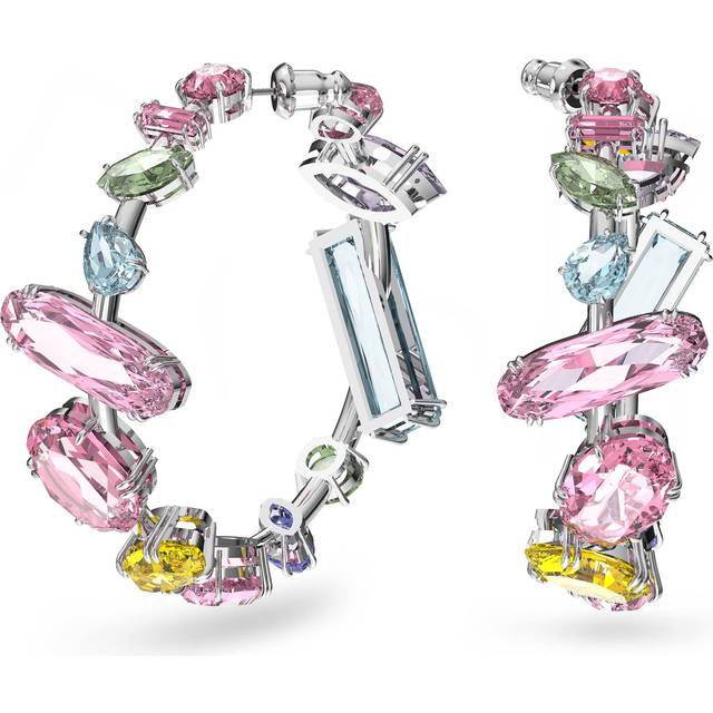 Swarovski Gema Hoop Earrings, Pastel Mixed Cut Crystals in a Rhodium Tone Plated Setting, from the Gema Collection