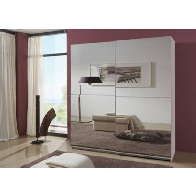 Queen White Full Mirrored Sliding Wardrobe - White