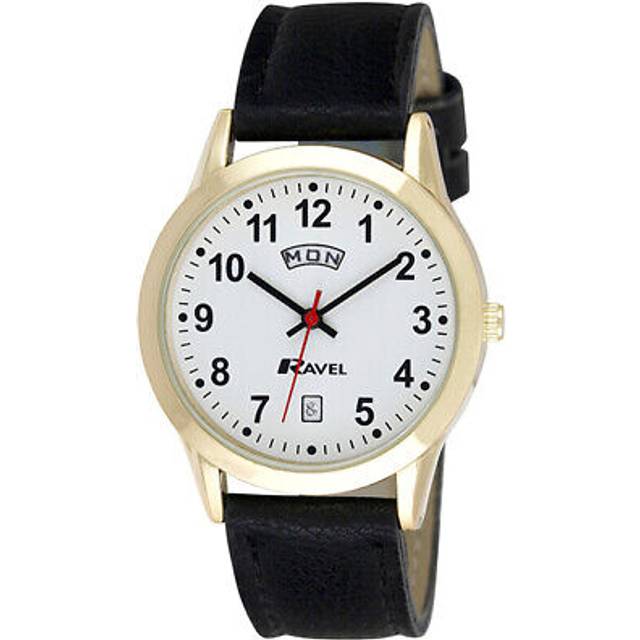 Ravel Gents Gilt Day/Date Faux Leather Strap Watch R0706.19.1