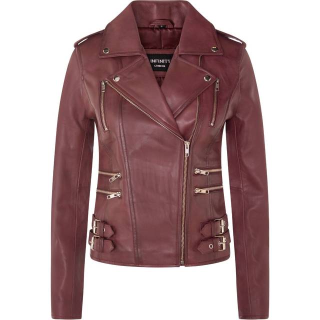 (8) Ladies Biker Burgundy Lamb Nappa Gothic  Jacket