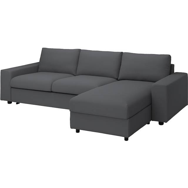 VIMLE 3-sits bäddsoffa med schäslong, med breda armstöd/Hallarp grå