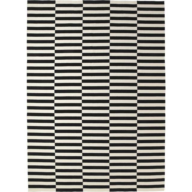 STOCKHOLM matta, slätvävd, handgjord/randig svart/off-white, 250x350 cm