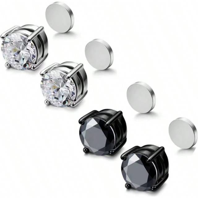 SHEIN 1pc/2pcs/6pcs Classic INS Zirconia Claw Clip-On Ear Rings, Magnetic Zirconia Earrings For Men & Women, No Piercing