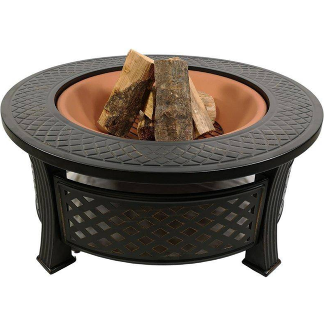Round Garden Fire Pit BBQ Grill - Black