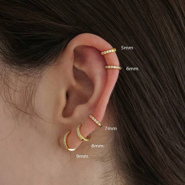 SHEIN 5 Pairs Small CZ Gold Hoop Earrings for Women, Huggie Hoop Earrings for Cartilage Helix Tragus in 18K Gold Plated, Tiny Cubic Zirconia Diamond Hoop Ea