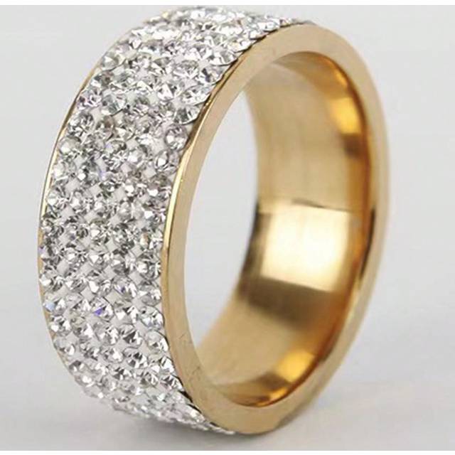 SHEIN 1pc European And American Style Simple 8mm Wide 5 Rows Of Titanium Steel Ring, Fashionable Polymer & Rhinestone Inlaid Star Pattern For Women