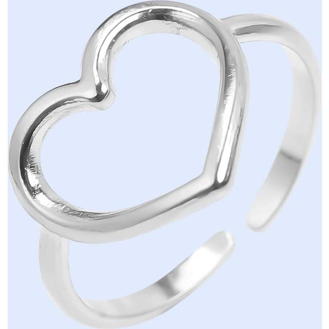 1st 304 rostfritt stål minimalistisk justerbar öppen hjärtformad ring med oljetryck & vakuumplätering, tillbehör till gör-det-själv, regnbåge, silver (En-Storlek)