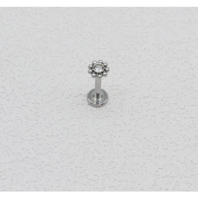 HENGKE 1PC Flower Lip Stud Labret Bar Clear CZ Gem Round Ball Monroe Tragus Piercing Steel Cartilage 16G EAR HELIX Earring Valentines