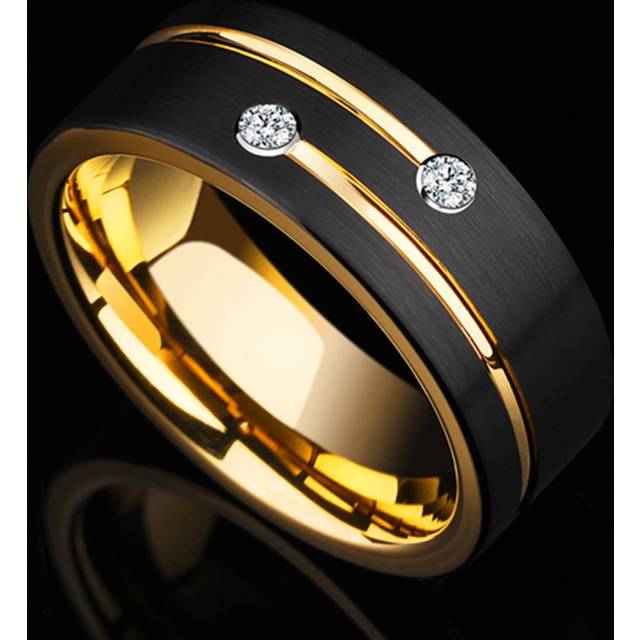 SHEIN 1pc Luxurious Men&#39;s 8mm Black Stainless Steel Ring Filled With Man-made Crystal Wedding/engagement/party Jewelry Gift