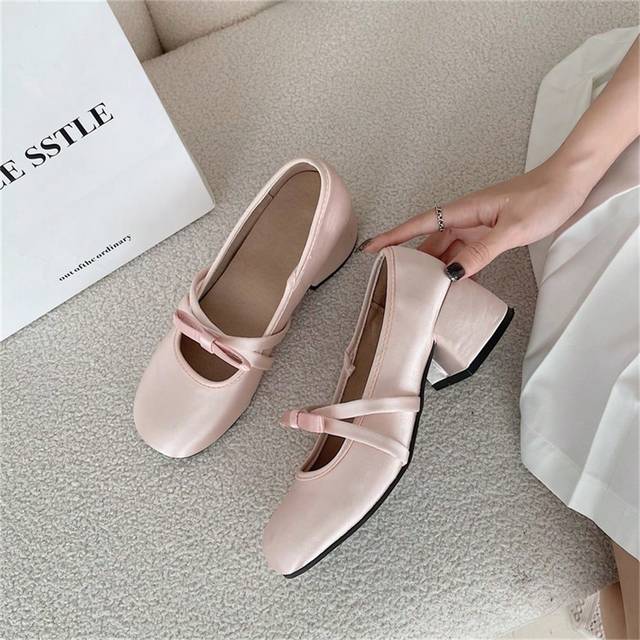 SHEIN Women&#39;s Versatile Mary Jane High Heels Ballet Flats Slip-On Shoes, Suitable For Dresses, Vintage Style 2025 New Arrival
