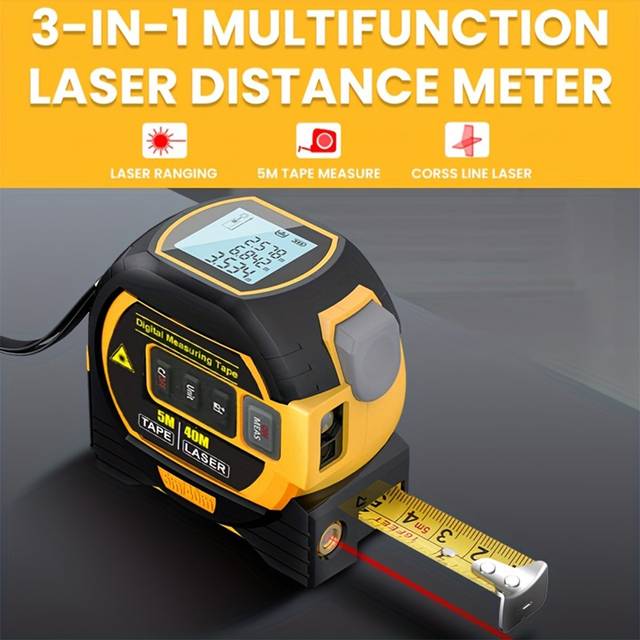 SHEIN 1pc Laser Tape Measure 3 In 1 Digital Tape Measure High Precision Laser Rangefinder Steel Tape Measure