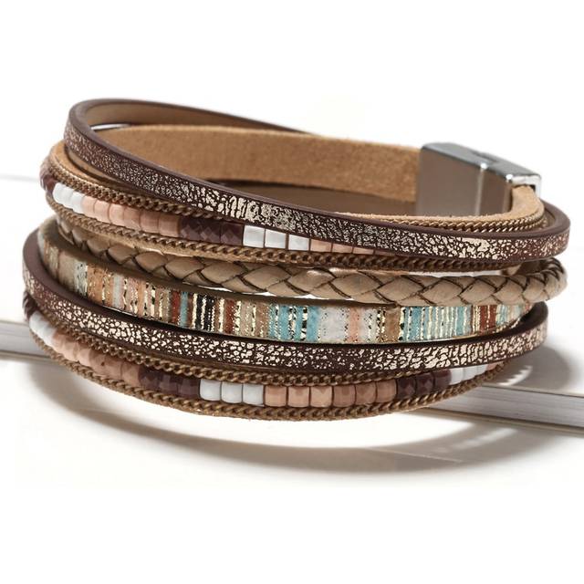 SHEIN 1pc European And American Style Zinc Alloy & Pu Leather Magnetic Clasp Khaki Bracelet For Women&#39;s Fashion And Commuting