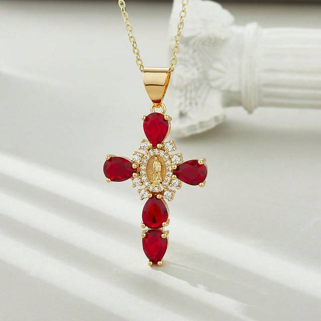 SHEIN Catholic Gift Non Tarnish Golden Coin Medal  Cross Virgin Mary Y2K Necklaces for Women Men