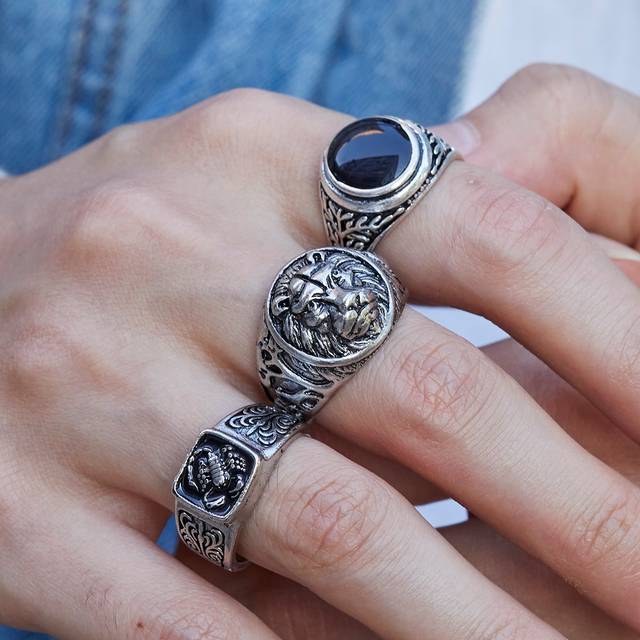 SHEIN Fashionable and Popular 3pcs Men Lion & Scorpion Decor Ring Alloy for Vacation and for a Stylish Look