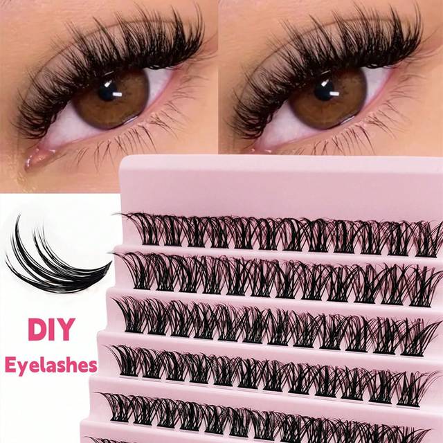 Gör-det-själv ögonfransförlängningar 120 kluster Manga-fransar D Curl Volym Mjuka och fluffiga Individuella ögonfransar Makeup Extensions Hemma - Svart