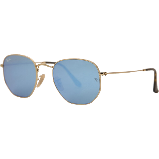 Ray Ban Hexagonal Flat Lenses Blue Mirror Unisex Sunglasses RB3548N 001/9O 51 - Gold Tone (Dimension: 6.6000x2.6000x1.6000 inches)