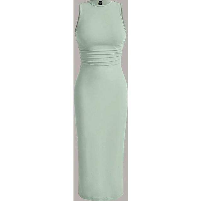 SHEIN Summer  Outfits Solid Ruched Waist Dress,Sage Green Dress,Summer Dresses For Women,Pastel Dresses For Women,Business Casual Woman