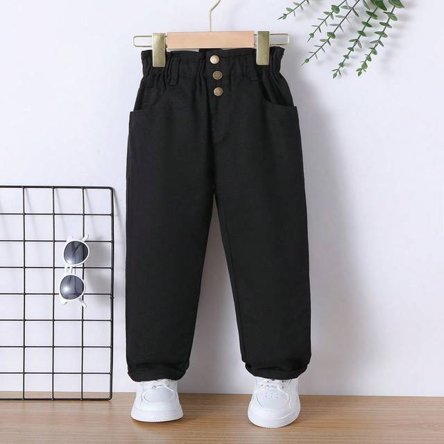 SHEIN Young Girl Casual Boho Holiday White Paperback Waist Flat Pockets Mom Jeans With Button Front , Girls Daily OOTD Outfits